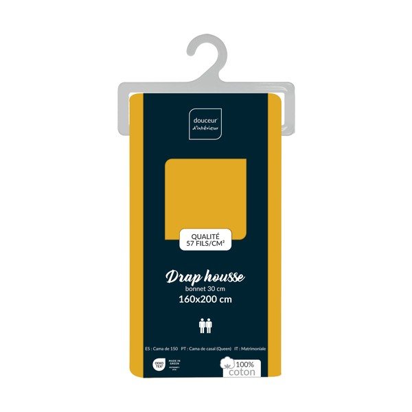 Dzeltens kokvilnas palags ar gumiju 160x200 cm Lina – douceur d'intérieur-image-2