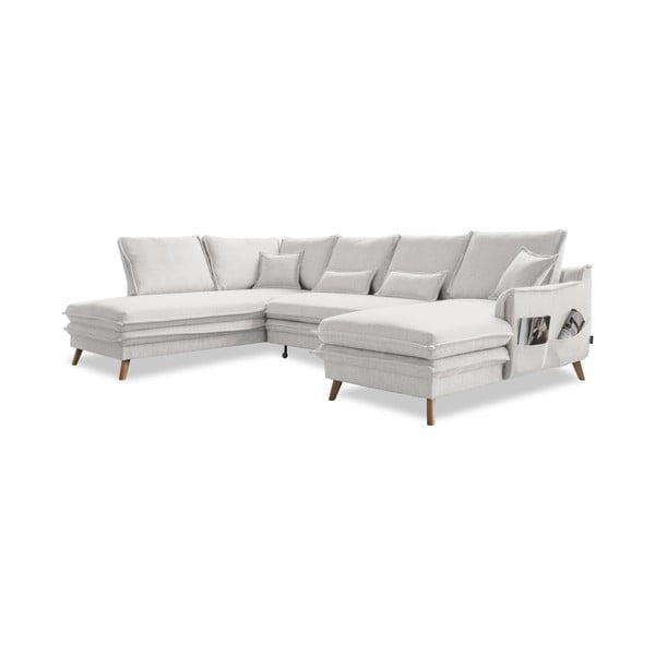 Bēšs salokāms stūra dīvāns (ar kreiso stūri/U veida) Charming Charlie – Miuform