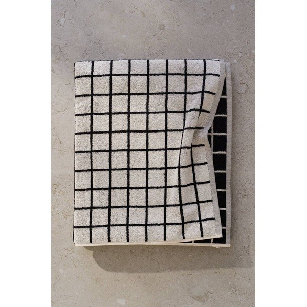 Melns/bēšs kokvilnas dvielis 90x150 cm Grid – Jotex-image-1