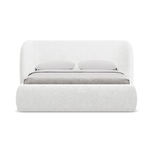 Balta polsterēta divvietīga gulta ar veļas kasti un redelēm 140x200 cm Hauke – Makamii-image-3