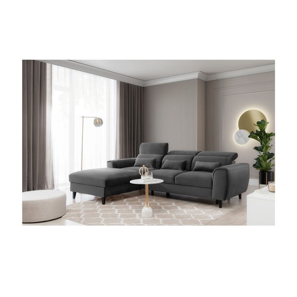 Tumši pelēks samta salokāms/ar uzglabāšanas vietu stūra dīvāns (ar kreiso stūri/ar zvilni) Foble – ELTAP-image-3