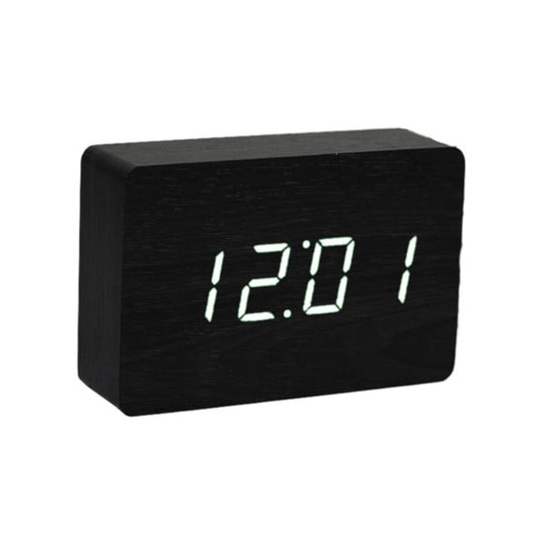 Melns modinātājs ar baltu LED displeju Gingko Brick Click Clock