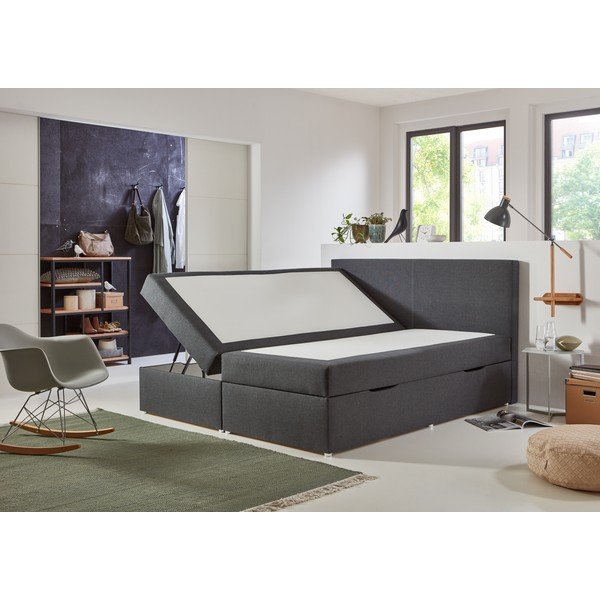 Pelēka atsperu gulta ar veļas kasti 180x200 cm Harry – Rojaplast-image-2