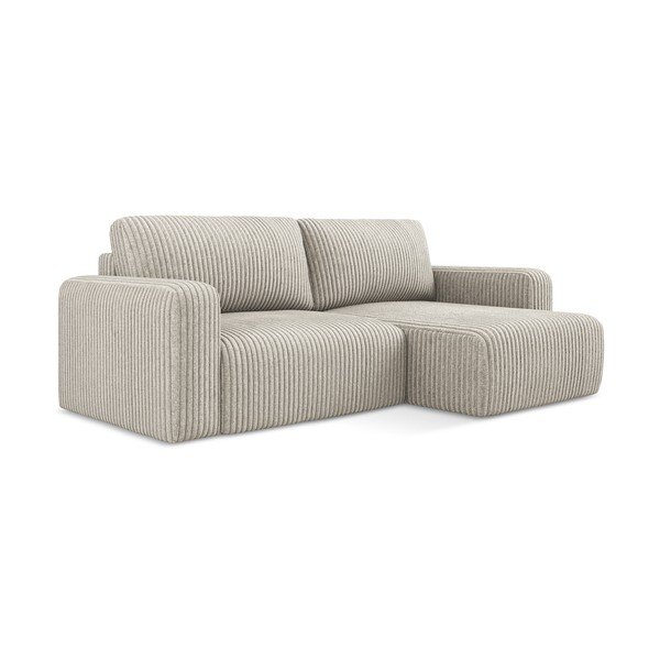 Bēšs velveta salokāms stūra dīvāns ar uzglabāšanas vietu (ar labo stūri/ar zvilni) Kona – Makamii-image-2