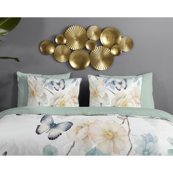 Balta/zaļa divguļamā gultas veļa no kokvilnas satīna 200x220 cm Adiwanya – Descanso-image-2