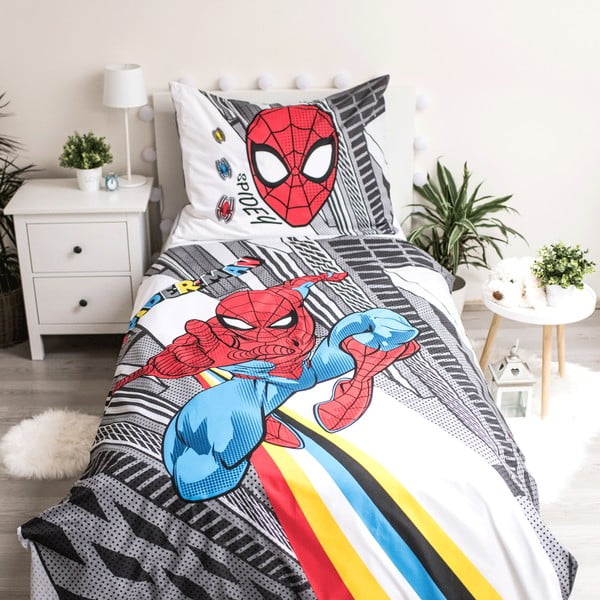 Pelēka bērnu kokvilnas gultasveļa Jerry Fabrics Spiderman, 140 x 200 cm-image-1