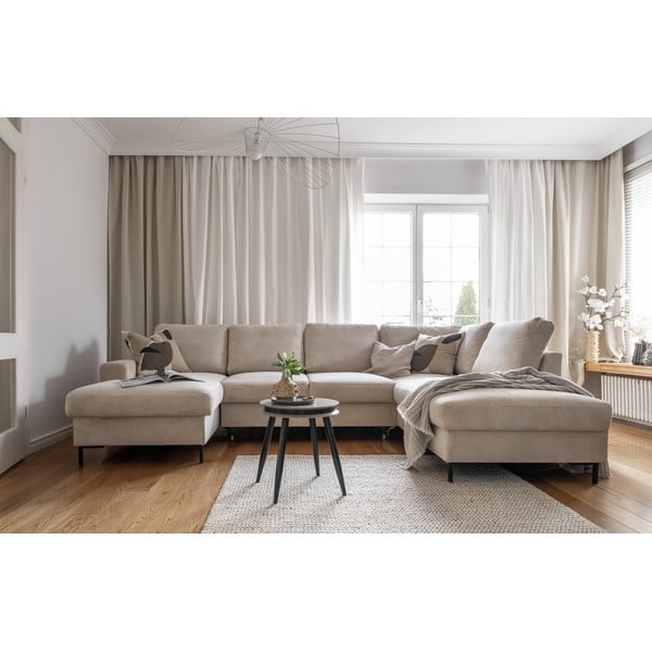 Bēšs velveta salokāms stūra dīvāns (ar labo stūri) Lofty Lilly – Miuform-image-4