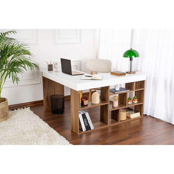 Darba galds ar riekstkoka imitāciju 120x130 cm Vesper – Kalune Design-image-2