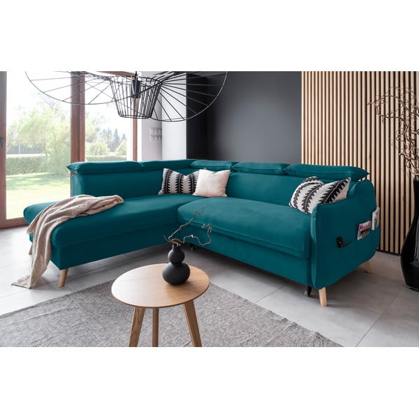 Tirkīzzils samta salokāms stūra dīvāns (ar kreiso stūri) Sweet Harmony – Miuform-image-4