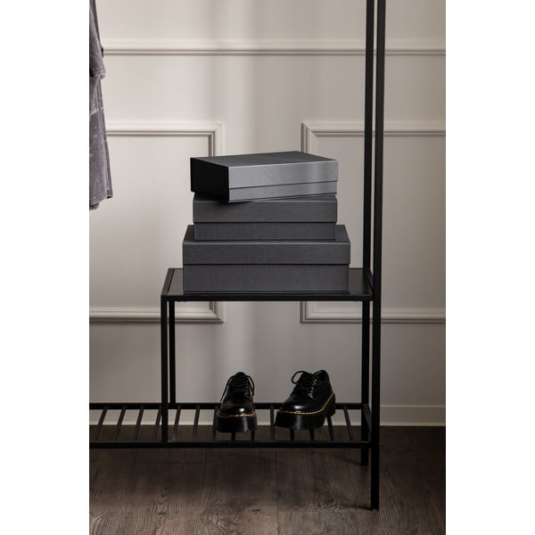 Tumši pelēkas kartona uzglabāšanas kastes (3 gab.) ar vāku 42,5x29,5x13 cm Kian Paper Laminate – Bigso-image-2