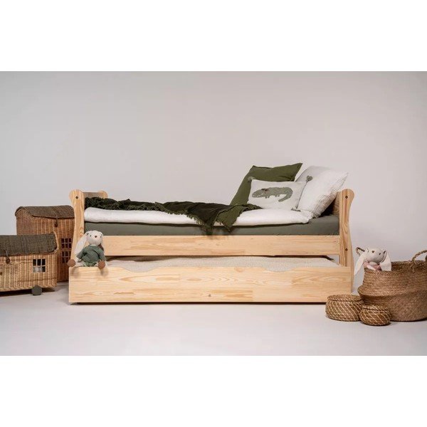 Dabīga toņa priedes masīvkoka izvelkama bērnu gulta ar veļas kasti un redelēm 90x190 cm Roma – Adeko-image-3