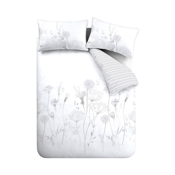 Balta/pelēka divguļamā gultas veļa 230x220 cm Meadowsweet Floral – Catherine Lansfield