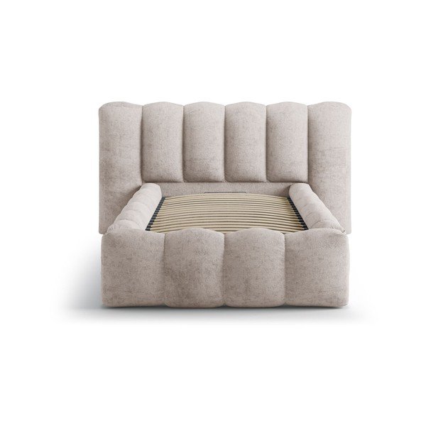 Gaiši brūna polsterēta vienvietīga gulta ar veļas kasti un redelēm 90x200 cm Lupine – Micadoni -image-3