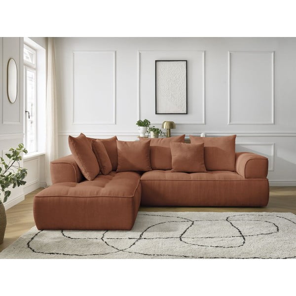 Terakotas oranžs stūra dīvāns no šenila auduma (ar kreiso stūri/L veida) Whesley – Bobochic Paris-image-4