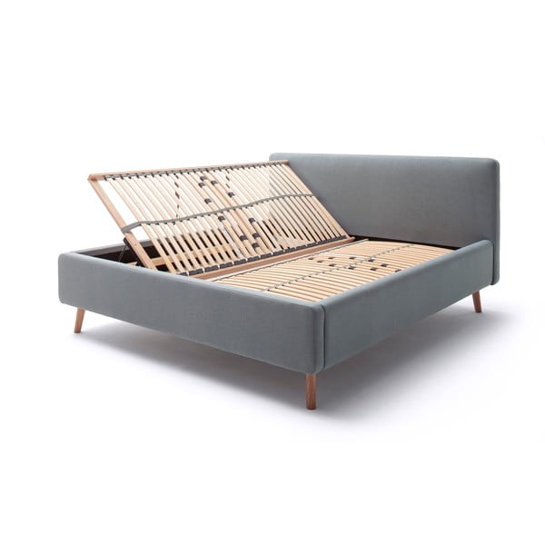 Dūmakaini zila polsterēta divvietīga gulta ar veļas kasti ar redelēm 160x200 cm Mattis – Meise Möbel-image-4