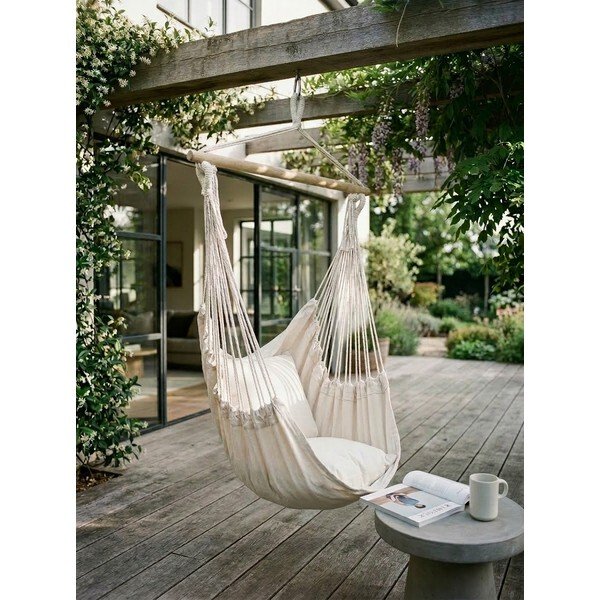 Krēmkrāsas polsterēts dārza piekaramais krēsls Tobago – Garden Pleasure-image-1