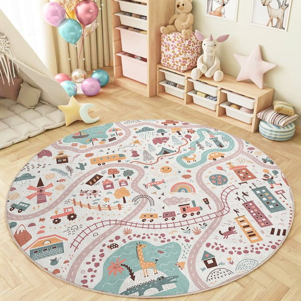 Mazgājams bērnu rotaļu paklājs ø150 cm Furry World – Mila Home-image-1
