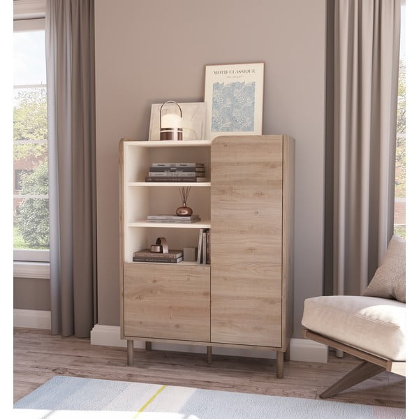 Dabīga toņa skapītis ar ozolkoka imitāciju 90x125x40 cm Monza – Marckeric-image-1