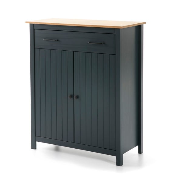 Tumši zila priedes masīvkoka augsta kumode 90x110 cm Miranda – Marckeric-image-2