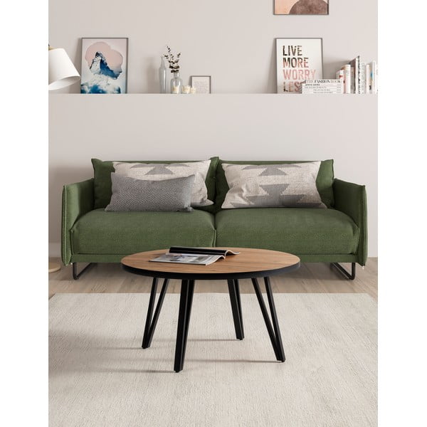 Melns/dabīga toņa apaļš žurnālgaldiņš ar ozolkoka imitācijas galda virsmu ø 80 cm Sindi – Marckeric-image-1