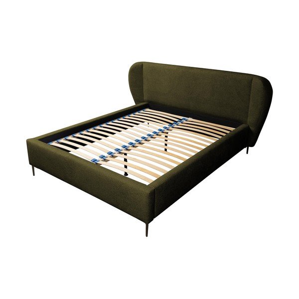 Tumši zaļa polsterēta divvietīga gulta ar redelēm 160x200 cm Makana – Makamii-image-2