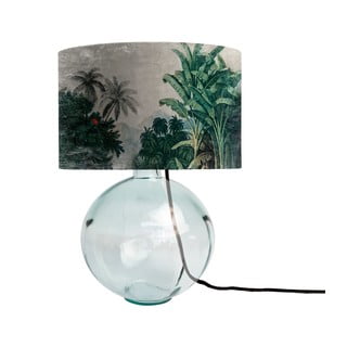 Zaļa stikla galda lampa ar tekstila abažūru Tierra Bella Tropical Jungle, augstums 45 cm