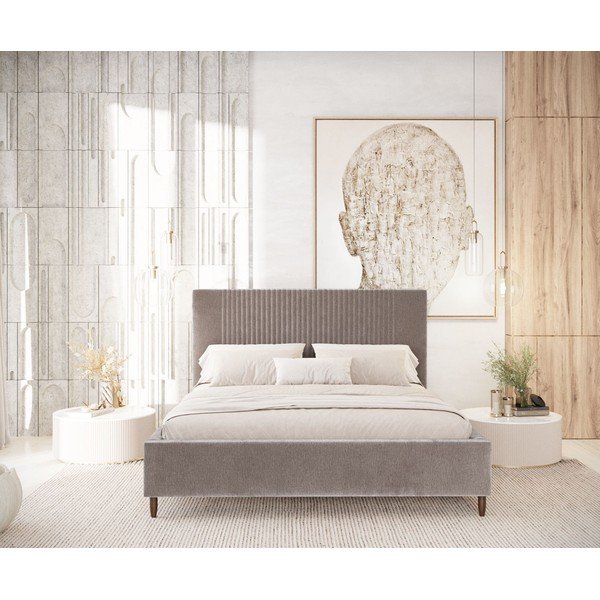 Bēša polsterēta divvietīga gulta ar veļas kasti ar redelēm 180x200 cm Etero – Maison de Rêve-image-4
