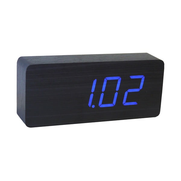 Melns modinātājs ar zilu LED displeju Gingko Slab Click Clock-image-3