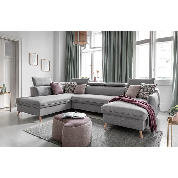 Gaiši pelēks salokāms stūra dīvāns (ar kreiso stūri) Sweet Harmony – Miuform-image-4