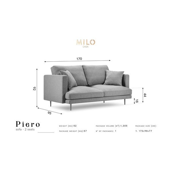 Gaiši pelēks divvietīgs dīvāns Milo Casa Piero-image-2