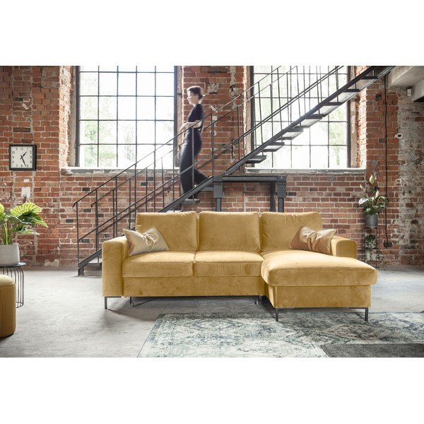 Sinepju dzeltens samta izlaižams stūra dīvāns Miuform Lofty Lilly, labais stūris-image-1