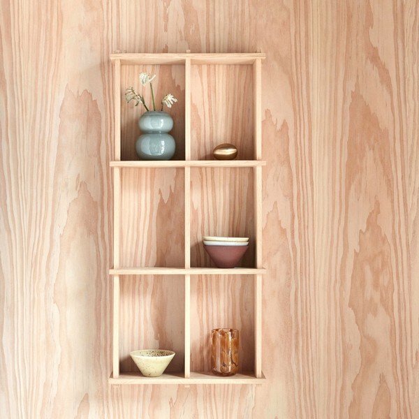 Dabīga toņa daudzlīmeņu ozola masīvkoka sienas plaukts 37 cm Grid – OYOY Living Design-image-1