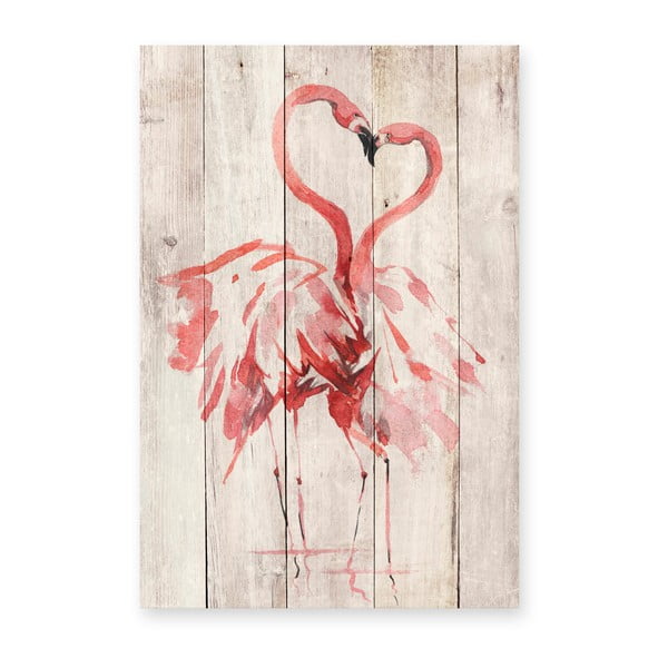 Sienas rotājums no priedes koka Madre Selva Love Flamingo, 60 x 40 cm
