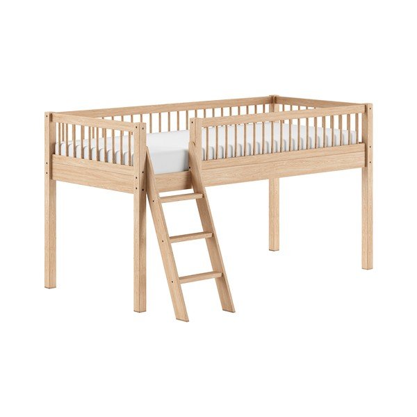 Dabīga toņa dižskābarža masīvkoka paaugstināta bērnu gulta ar redelēm 90x200 cm Forrest – Vipack