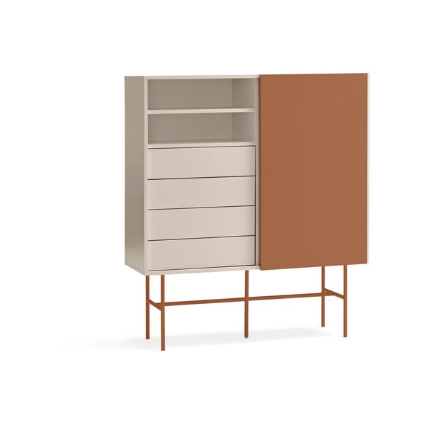 Ķieģeļu sarkana/bēša augsta kumode ar bīdāmām durvīm 120x140 cm Nube – Teulat-image-3