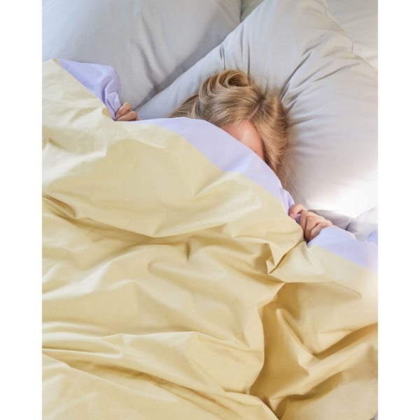 Balta/bēša vienguļamā kokvilnas gultas veļa 140x200 cm Block – Hübsch-image-4