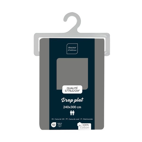 Pelēks kokvilnas palags 240x300 cm Lina – douceur d'intérieur-image-3