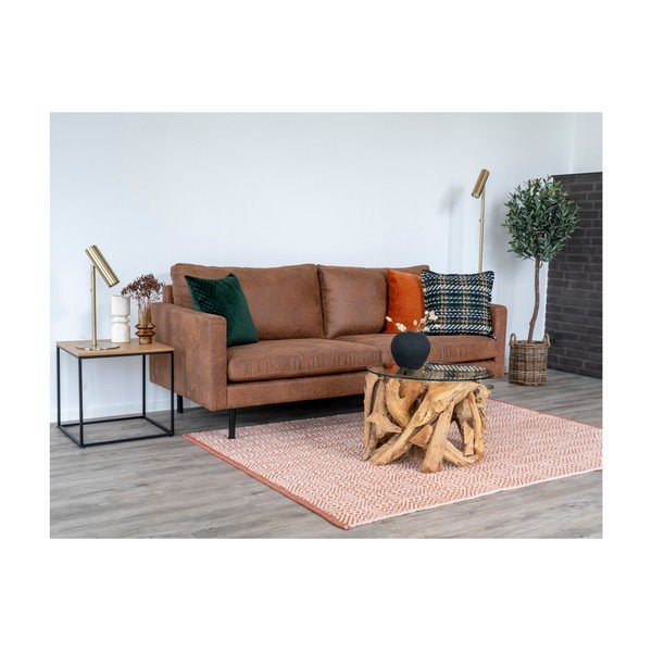 Brūns apaļš žurnālgaldiņš ar stikla galda virsmu ø 60 cm Grand Canyon – House Nordic-image-4