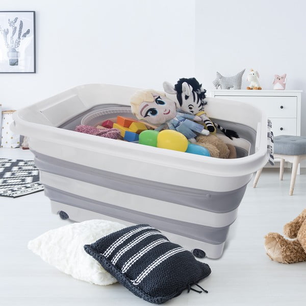 Balta/pelēka plastmasas uzglabāšanas kaste ar vāku 54x39x28 cm Kemp – Orion-image-1