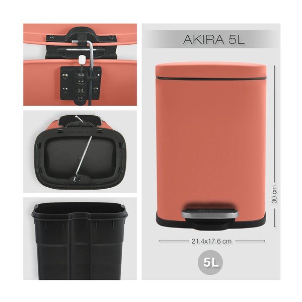 Terakotas oranža tērauda atkritumu tvertne ar pedāli 5 l   Akira – Spirella-image-4