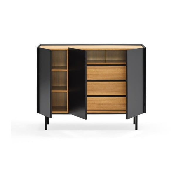 Melna/dabīga toņa zema kumode ar ozolkoka imitāciju 110x85 cm Arista – Teulat-image-4