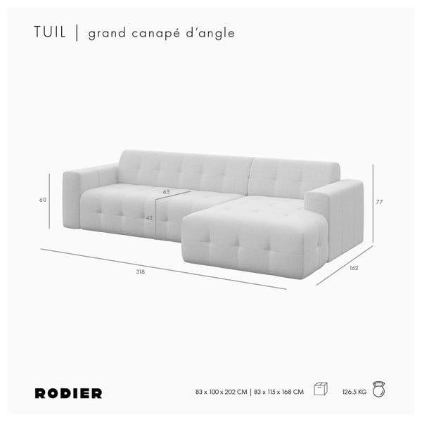 Gaiši brūns samta stūra dīvāns (ar labo stūri/ar zvilni) Tuil – Rodier-image-4