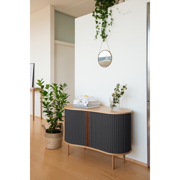 Brūna/gaiši brūna zema kumode ar ozolkoka imitāciju ar bīdāmām durvīm 100x67 cm Audacious – UMAGE-image-4