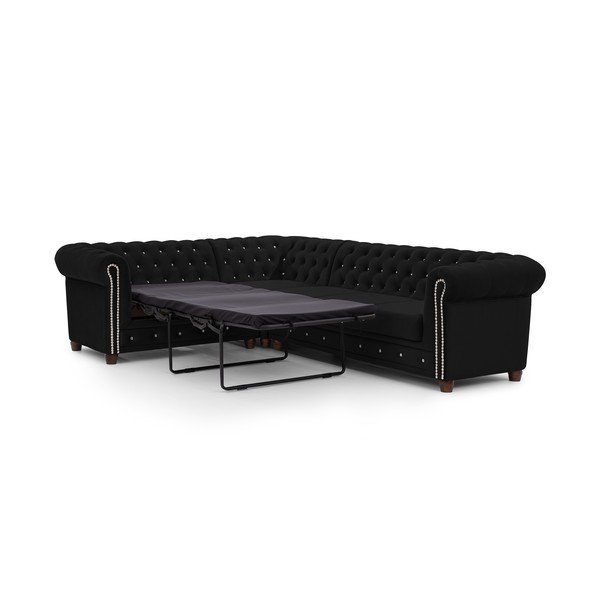 Melns samta salokāms stūra dīvāns (ar kreiso stūri/L veida) York Blik – Ropez-image-2