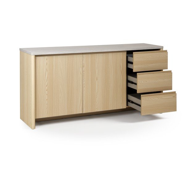 Balta/gaiša dabīga toņa kumode ar ozolkoka imitāciju 163x80x45 cm Dore – Marckeric-image-4