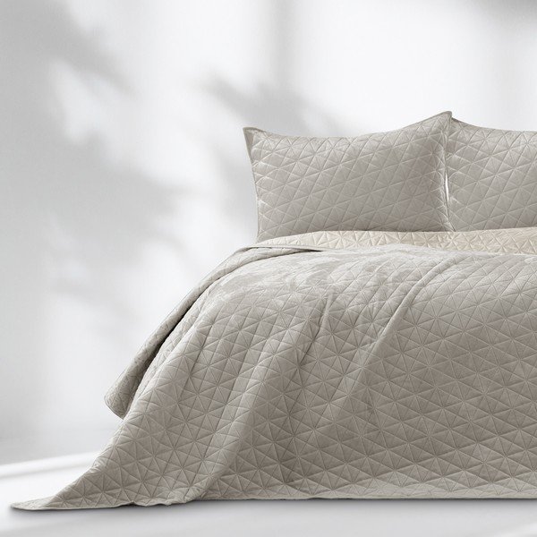 Pelēkbēšs samta stepēts gultas pārklājs 240x260 cm Laila – Restilo-image-2