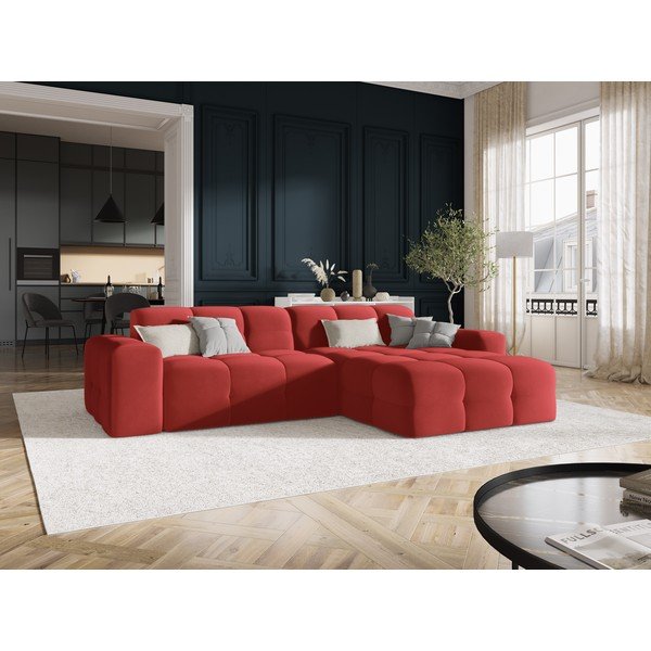 Sarkans samta stūra dīvāns (labais stūris) Kendal – Micadoni Home-image-1