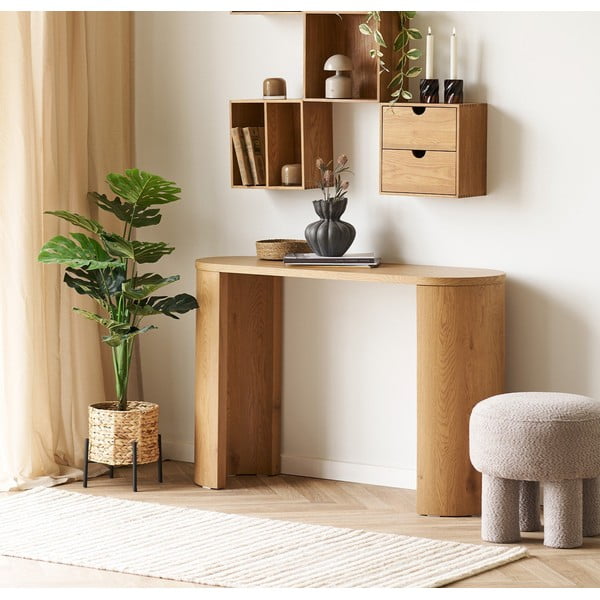 Dabīga toņa konsoles galds ar ozolkoka imitāciju 38x114 cm Bibione – House Nordic-image-1