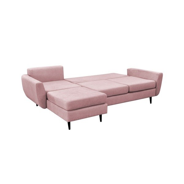 Gaiši rozā trīsvietīgs izlaižams stūra dīvāns ar melnām kājām Mazzini Sofas Hortensia, kreisais stūris-image-4