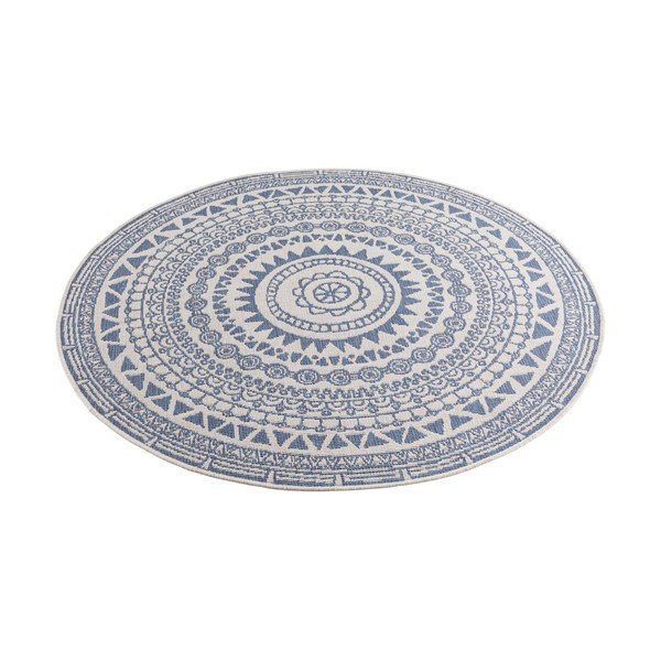 Zils un krēmkrāsas āra paklājs NORTHRUGS Coron, ø 140 cm-image-2